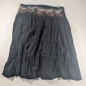 Nolita Cotton Black Embroidered and Sequin Pleated Midi Skirt Size Small